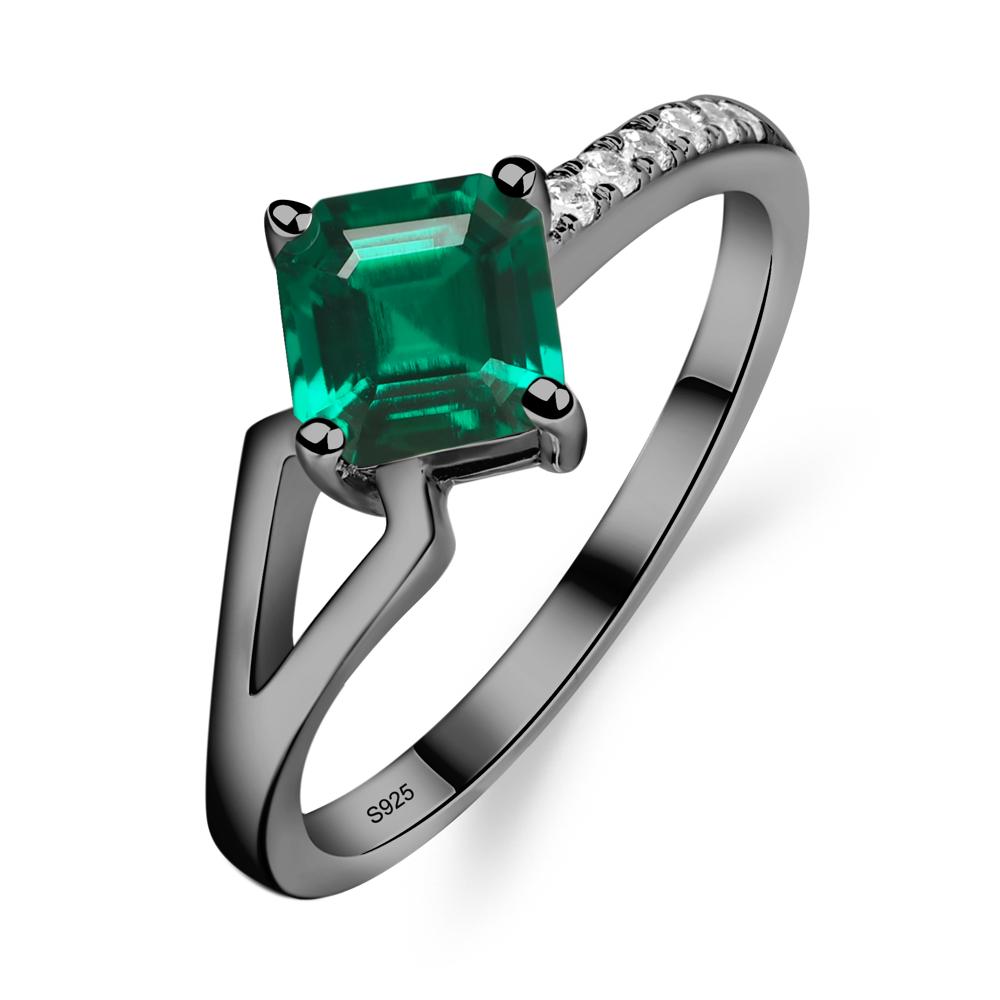 Emerald Ring Asscher Engagement Ring - LUO Jewelry #metal_black finish sterling silver