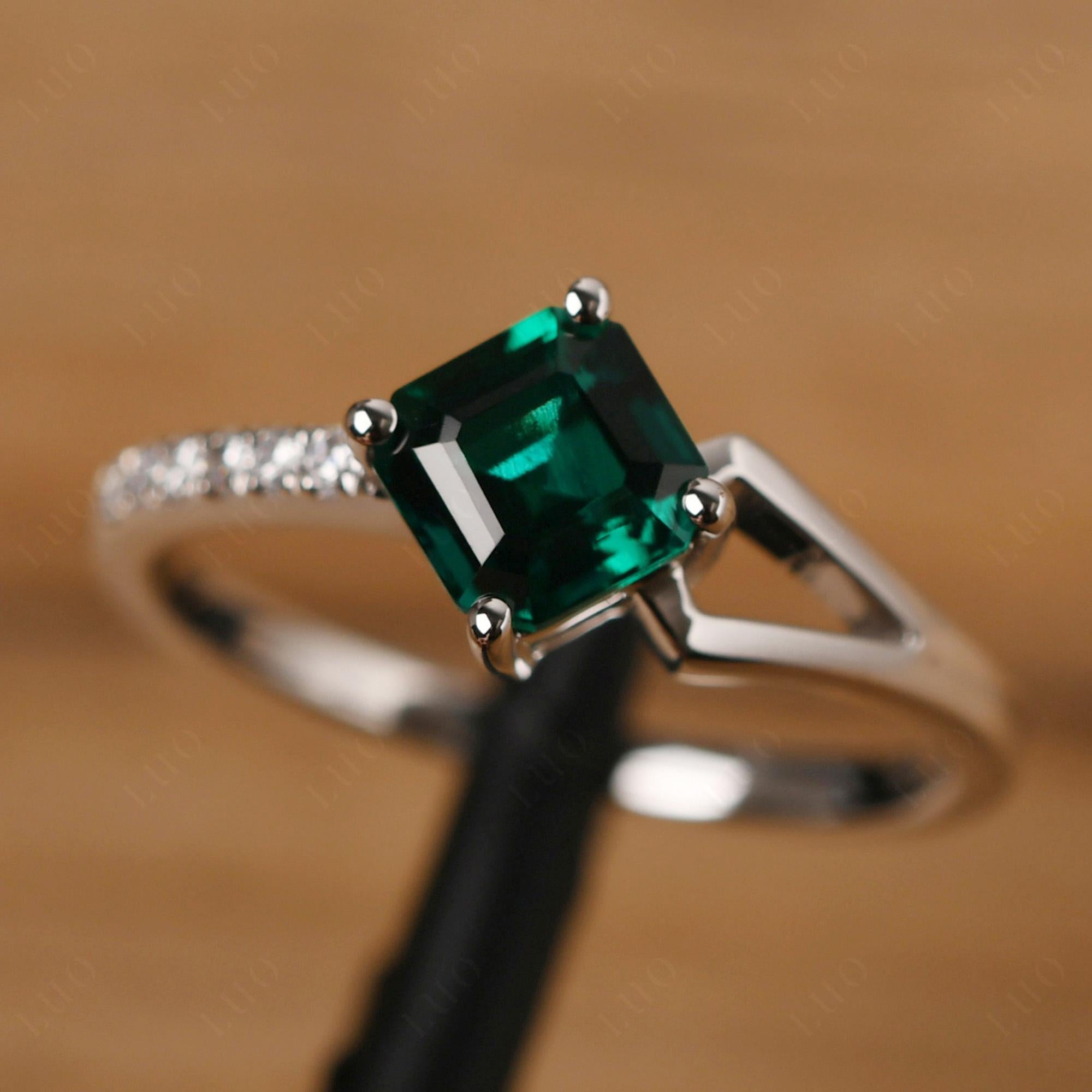 Emerald Ring Asscher Engagement Ring - LUO Jewelry