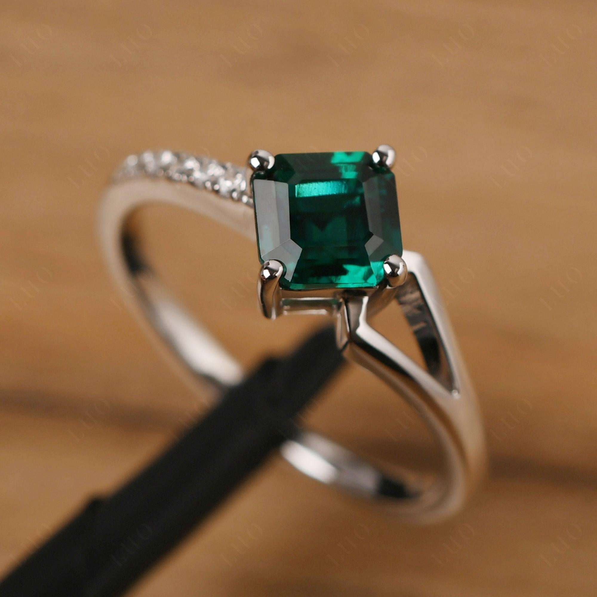 Emerald Ring Asscher Engagement Ring - LUO Jewelry