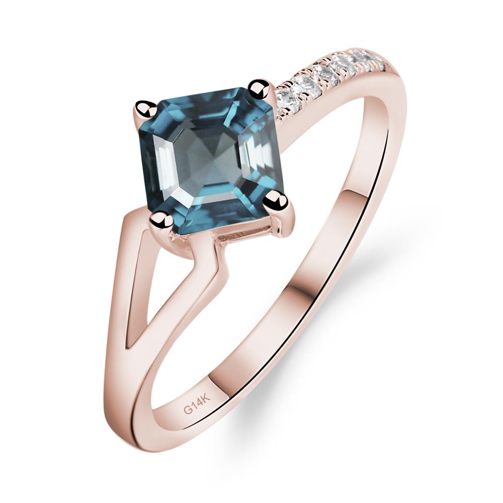 London Blue Topaz Ring Asscher Engagement Ring - LUO Jewelry #metal_14k rose gold