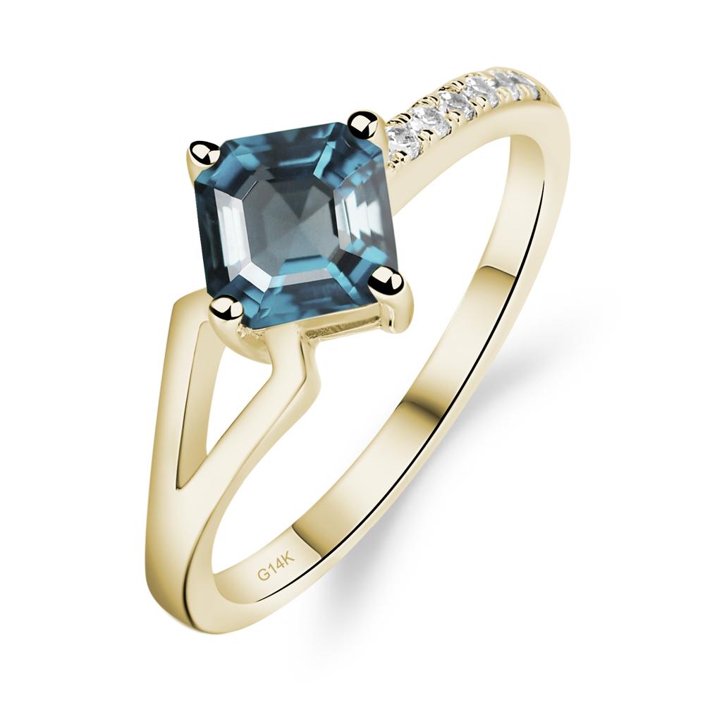 London Blue Topaz Ring Asscher Engagement Ring - LUO Jewelry #metal_14k yellow gold