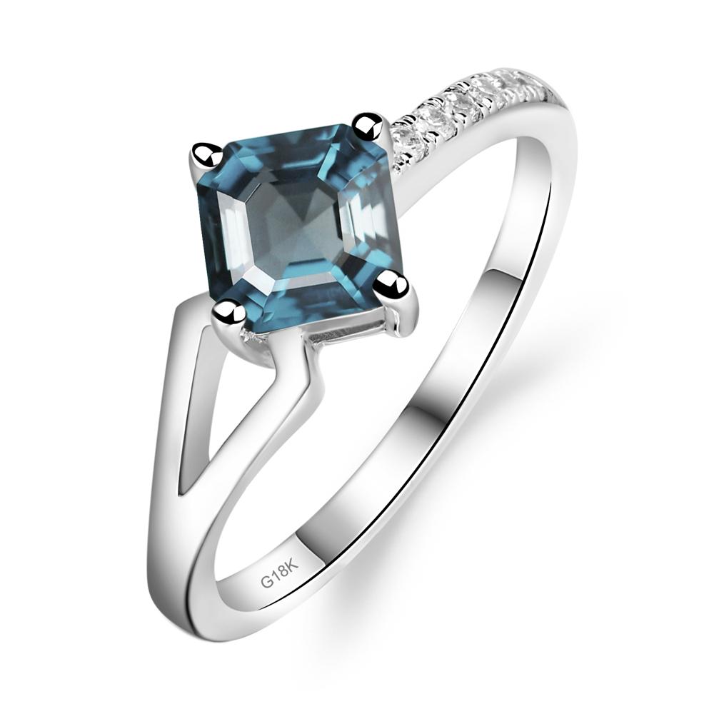 London Blue Topaz Ring Asscher Engagement Ring - LUO Jewelry #metal_18k white gold