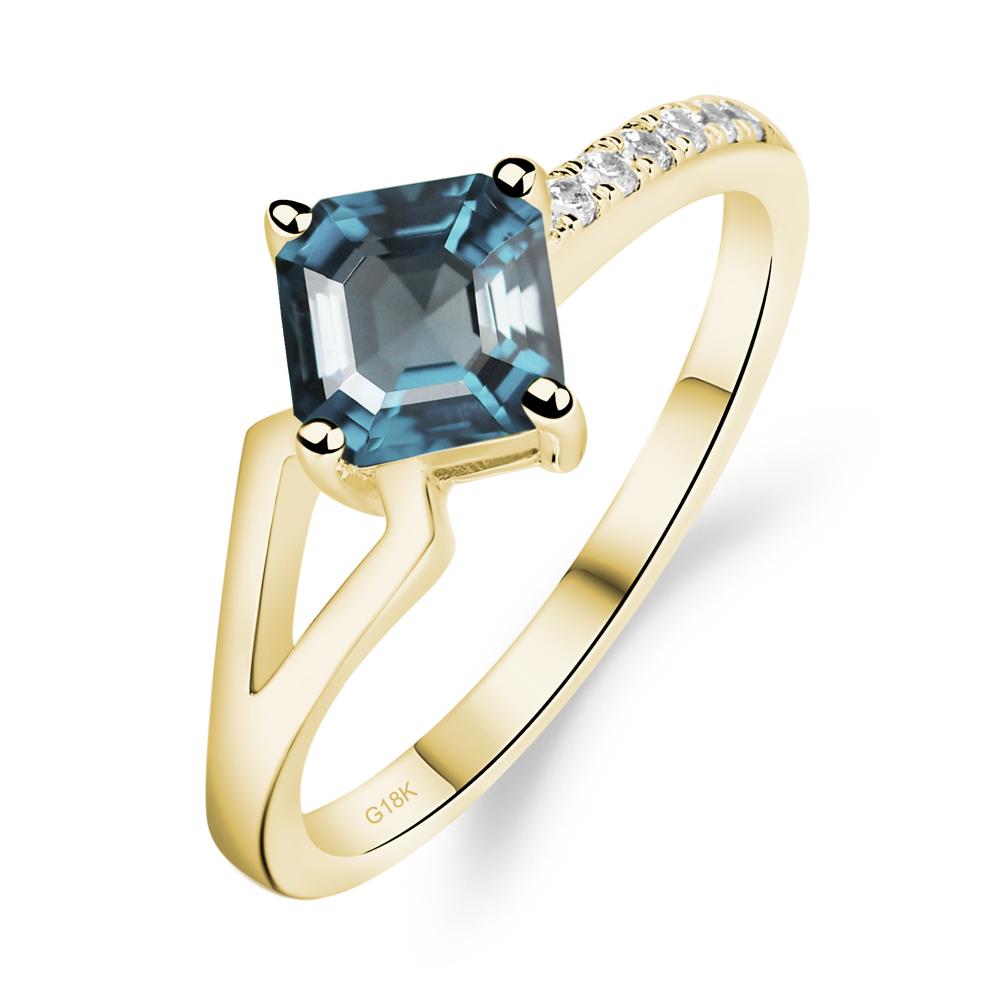 London Blue Topaz Ring Asscher Engagement Ring - LUO Jewelry #metal_18k yellow gold