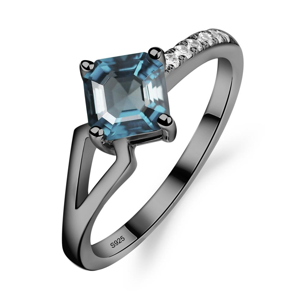 London Blue Topaz Ring Asscher Engagement Ring - LUO Jewelry #metal_black finish sterling silver