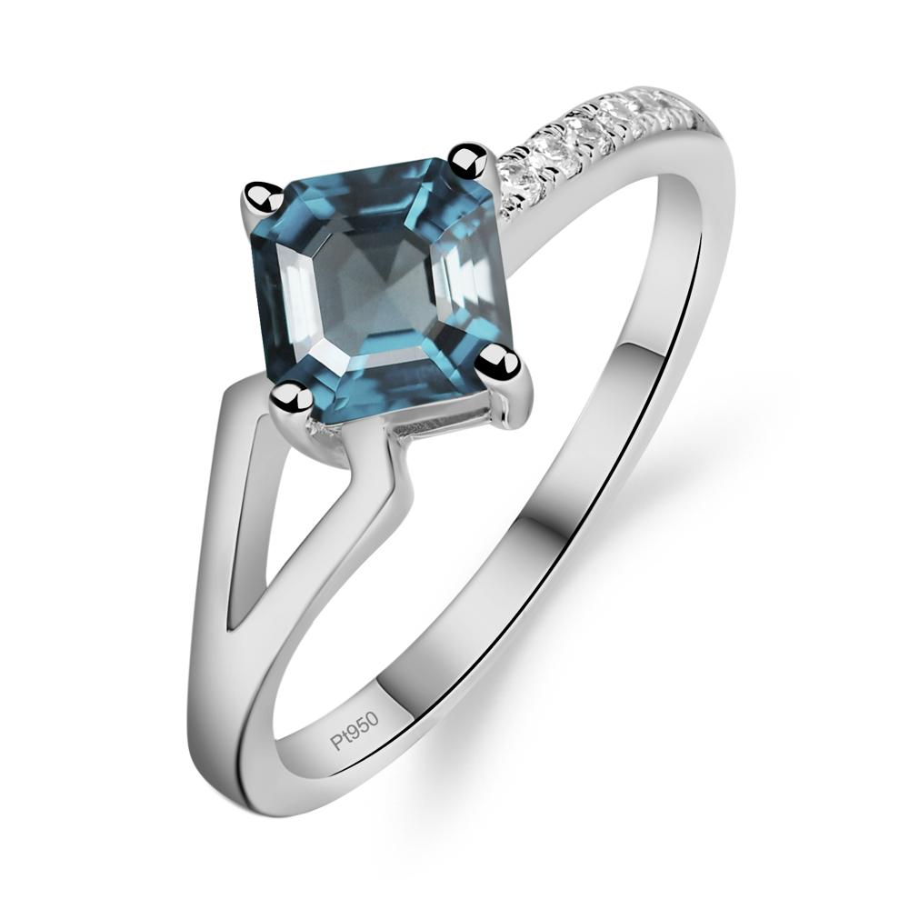 London Blue Topaz Ring Asscher Engagement Ring - LUO Jewelry #metal_platinum