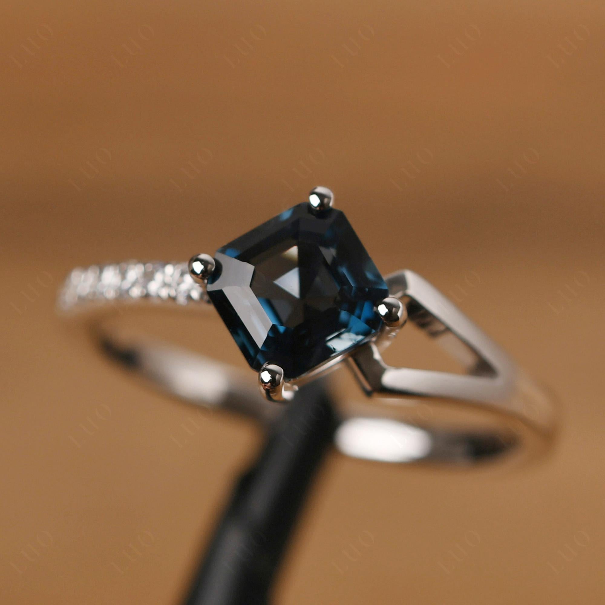 London Blue Topaz Ring Asscher Engagement Ring - LUO Jewelry