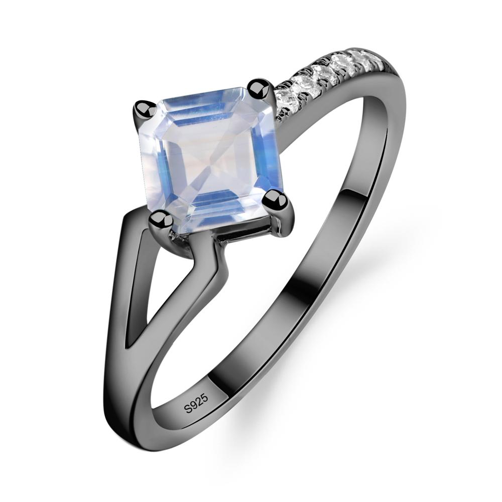 Moonstone Ring Asscher Engagement Ring - LUO Jewelry #metal_black finish sterling silver