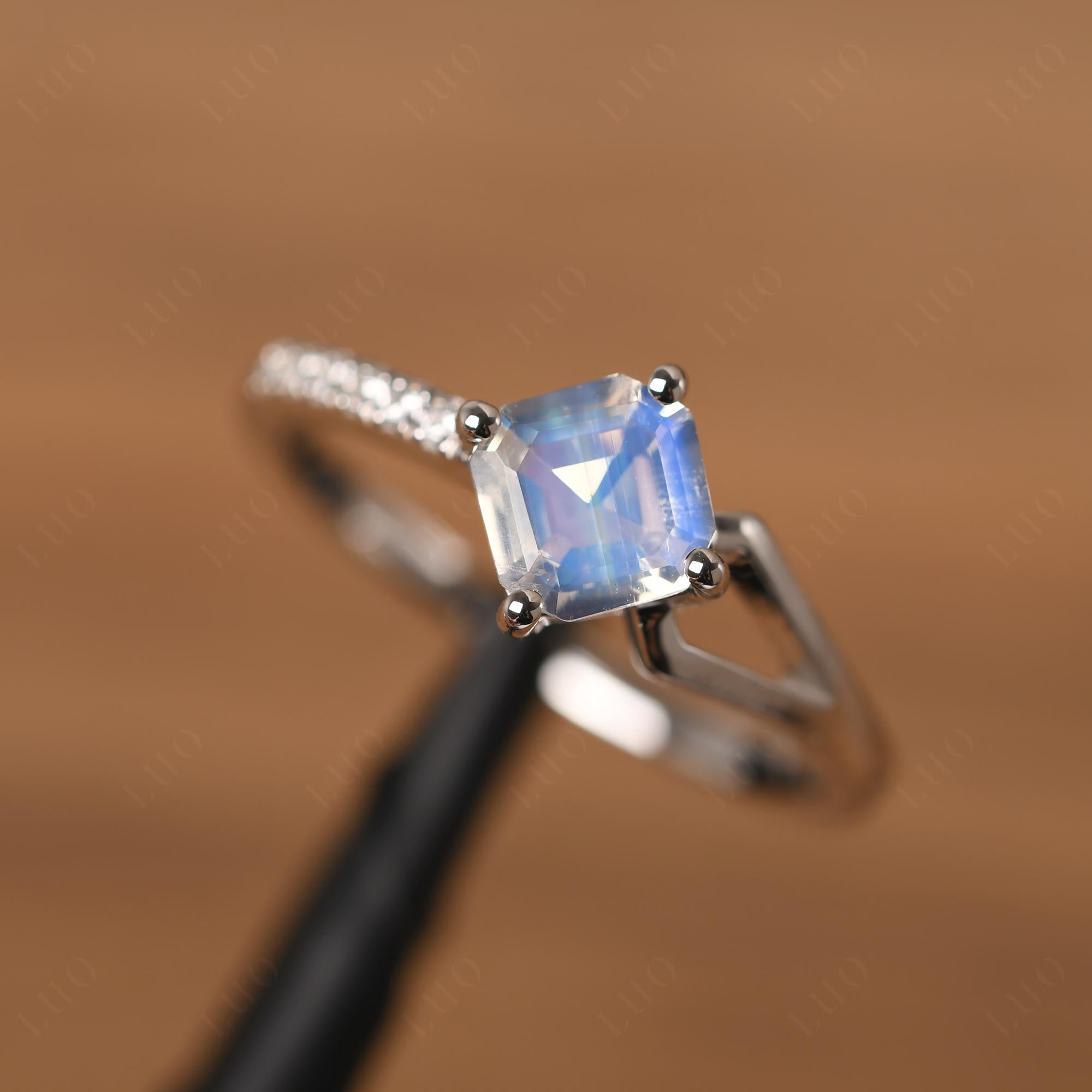 Moonstone Ring Asscher Engagement Ring - LUO Jewelry