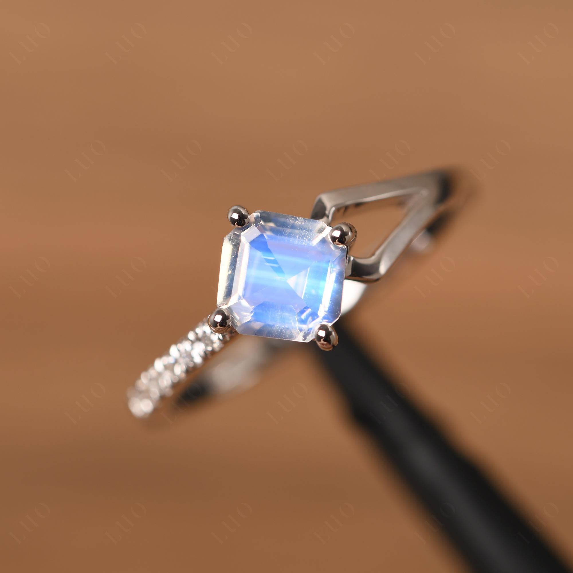 Moonstone Ring Asscher Engagement Ring - LUO Jewelry