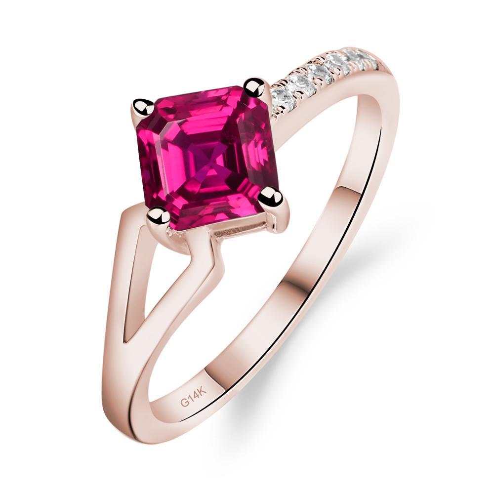 Lab Ruby Ring Asscher Engagement Ring - LUO Jewelry #metal_14k rose gold