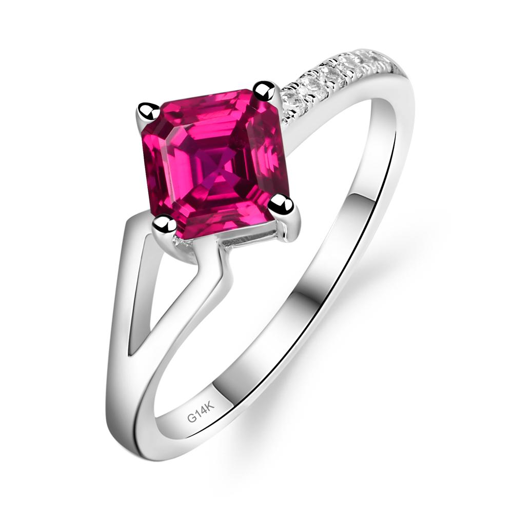 Lab Ruby Ring Asscher Engagement Ring - LUO Jewelry #metal_14k white gold