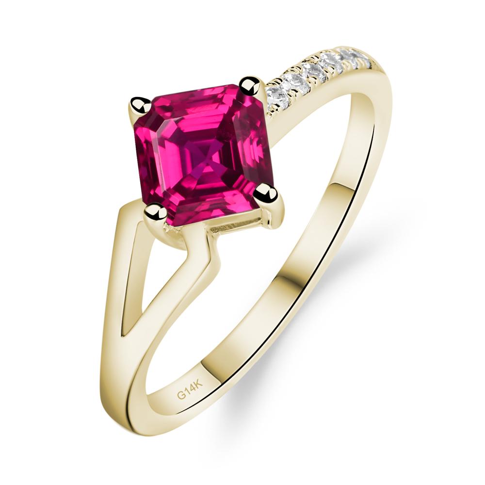 Lab Ruby Ring Asscher Engagement Ring - LUO Jewelry #metal_14k yellow gold