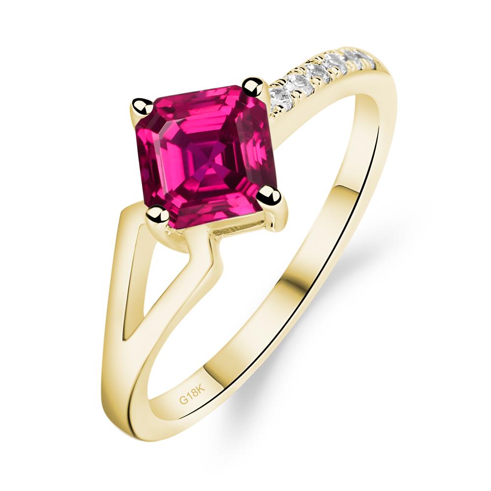 Lab Ruby Ring Asscher Engagement Ring - LUO Jewelry #metal_18k yellow gold