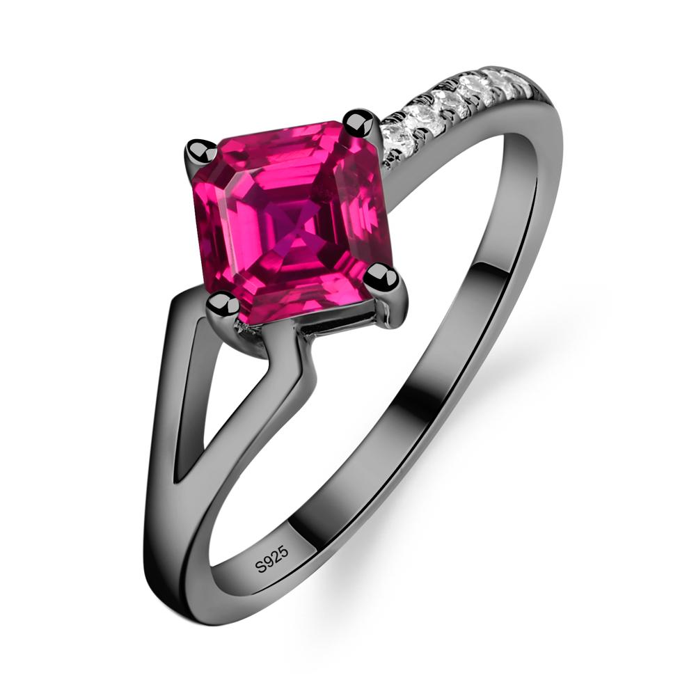 Lab Ruby Ring Asscher Engagement Ring - LUO Jewelry #metal_black finish sterling silver