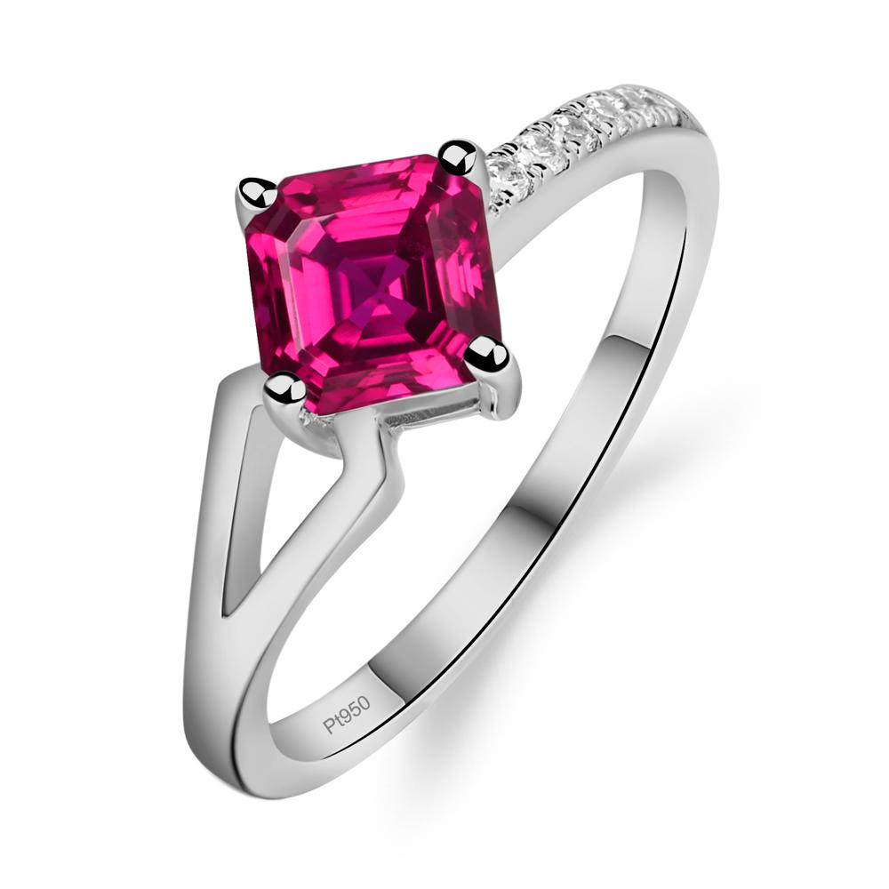 Lab Ruby Ring Asscher Engagement Ring - LUO Jewelry #metal_platinum