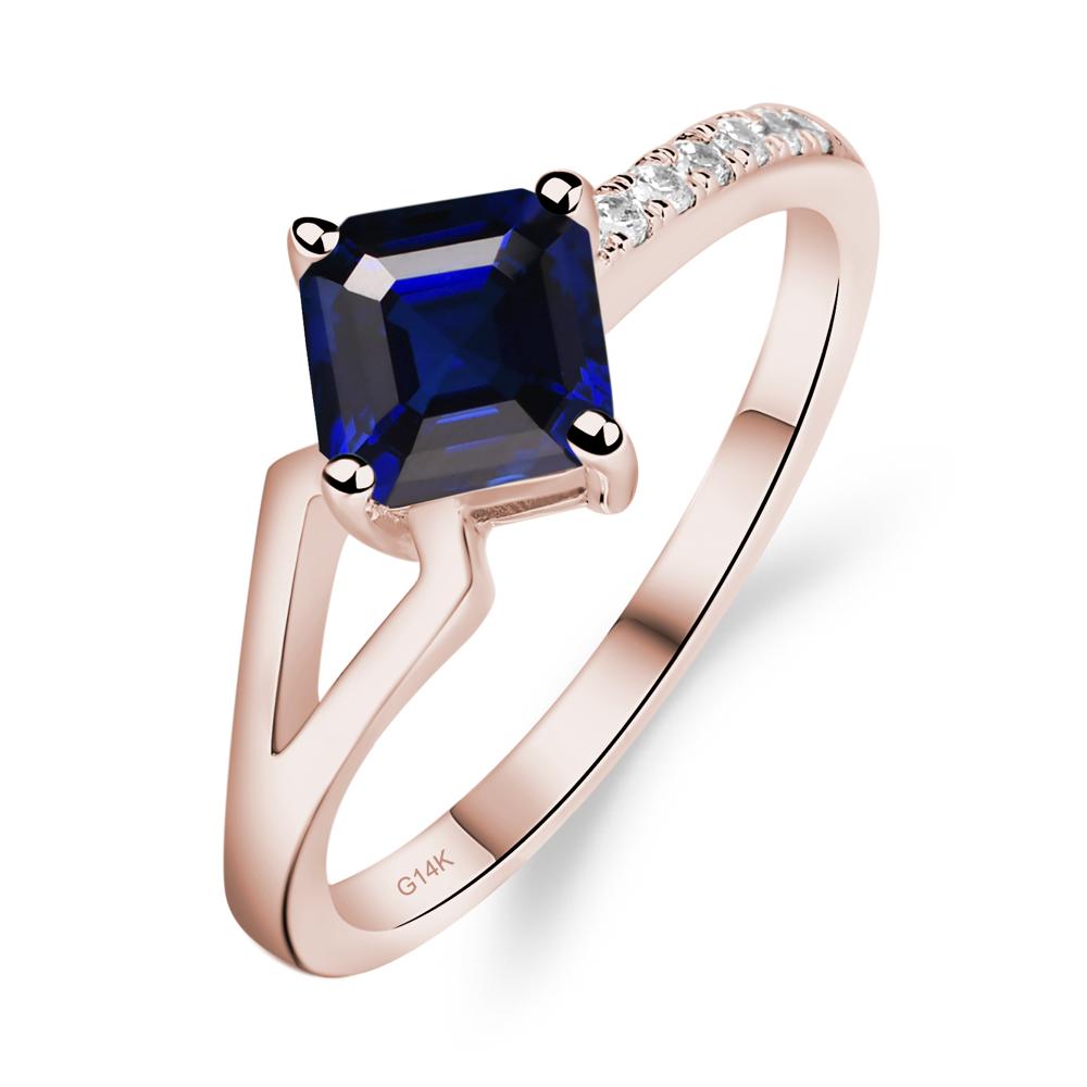 Lab Created Sapphire Ring Asscher Engagement Ring - LUO Jewelry #metal_14k rose gold