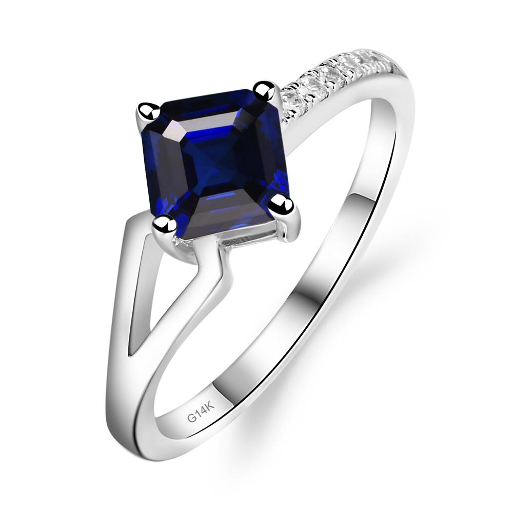 Lab Created Sapphire Ring Asscher Engagement Ring - LUO Jewelry #metal_14k white gold