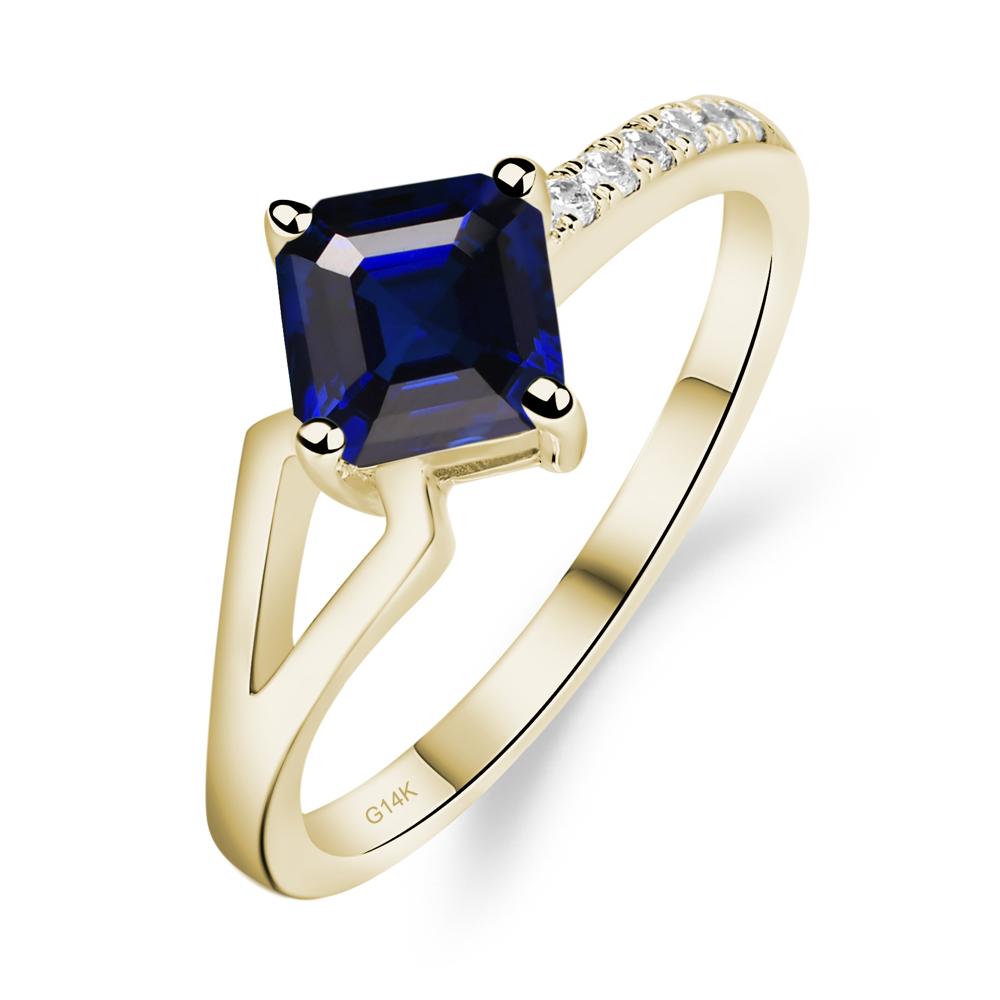 Lab Created Sapphire Ring Asscher Engagement Ring - LUO Jewelry #metal_14k yellow gold