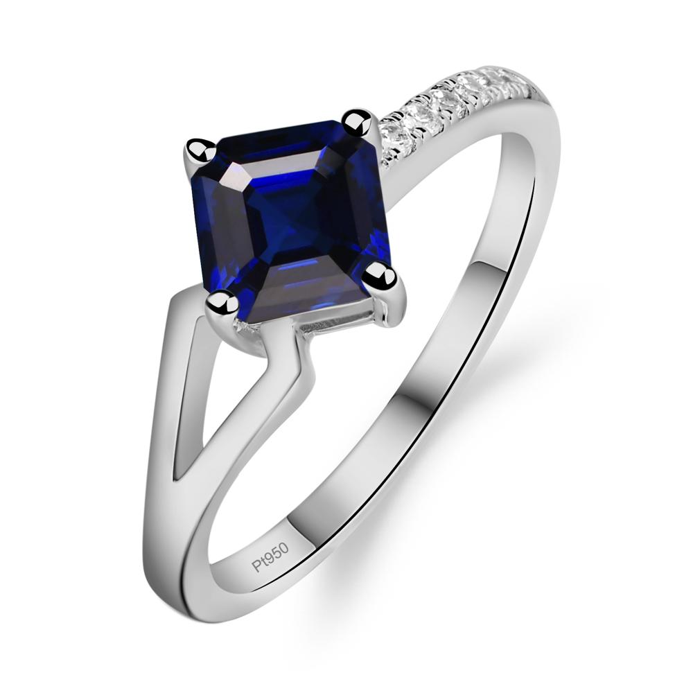 Lab Created Sapphire Ring Asscher Engagement Ring - LUO Jewelry #metal_platinum
