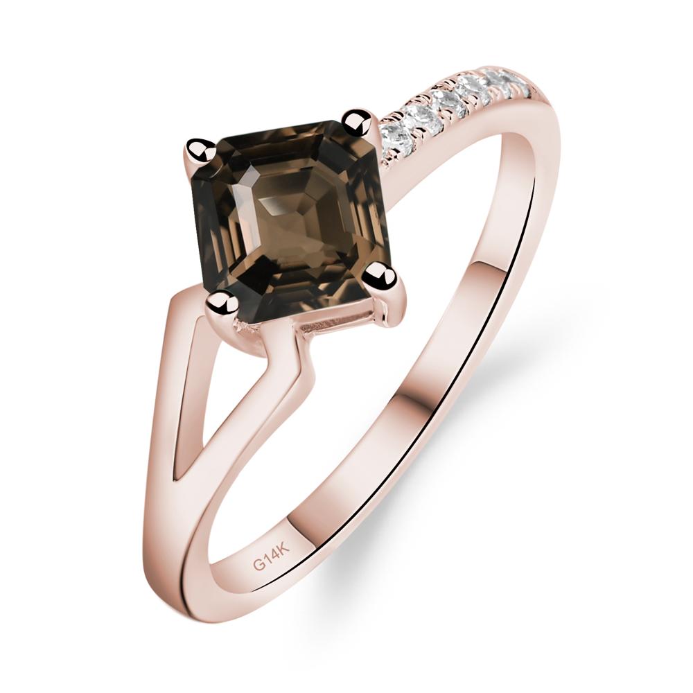 Smoky Quartz Ring Asscher Engagement Ring - LUO Jewelry #metal_14k rose gold