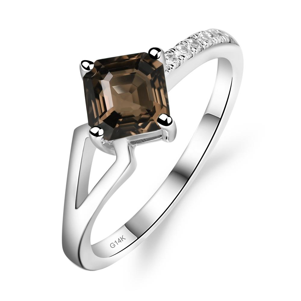 Smoky Quartz Ring Asscher Engagement Ring - LUO Jewelry #metal_14k white gold