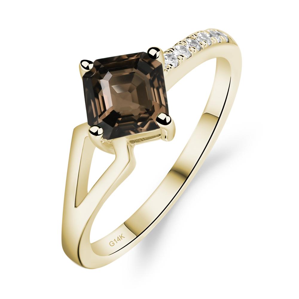 Smoky Quartz Ring Asscher Engagement Ring - LUO Jewelry #metal_14k yellow gold
