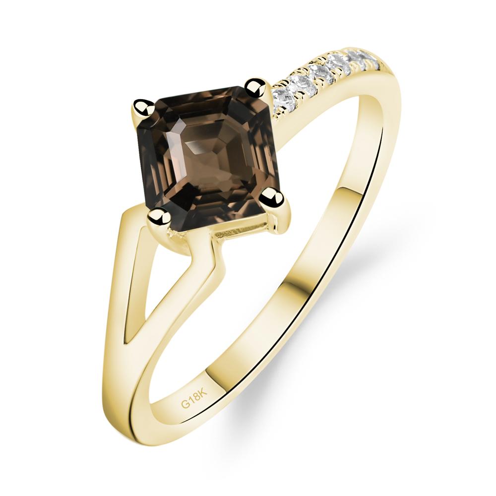 Smoky Quartz Ring Asscher Engagement Ring - LUO Jewelry #metal_18k yellow gold