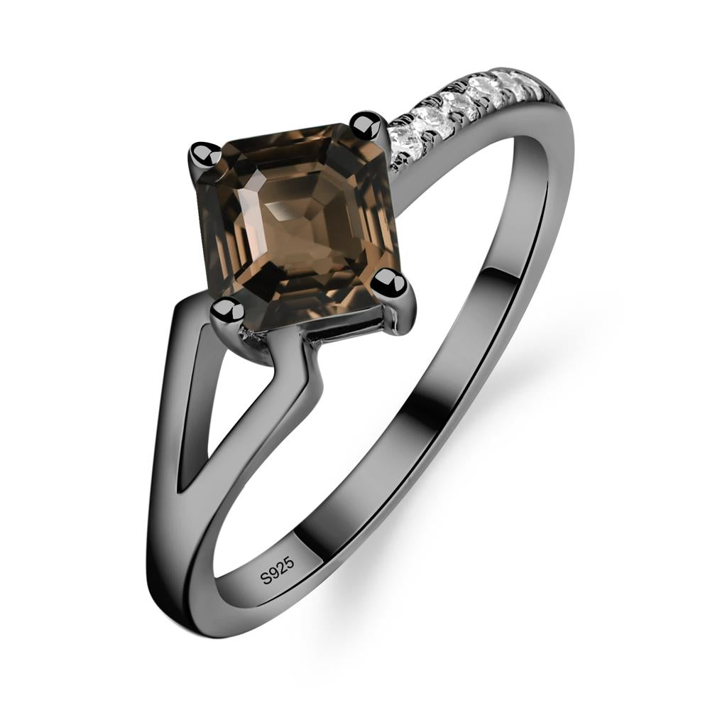 Smoky Quartz Ring Asscher Engagement Ring - LUO Jewelry #metal_black finish sterling silver