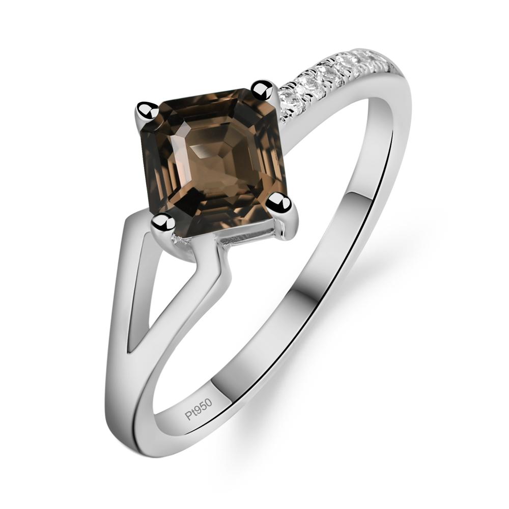 Smoky Quartz Ring Asscher Engagement Ring - LUO Jewelry #metal_platinum