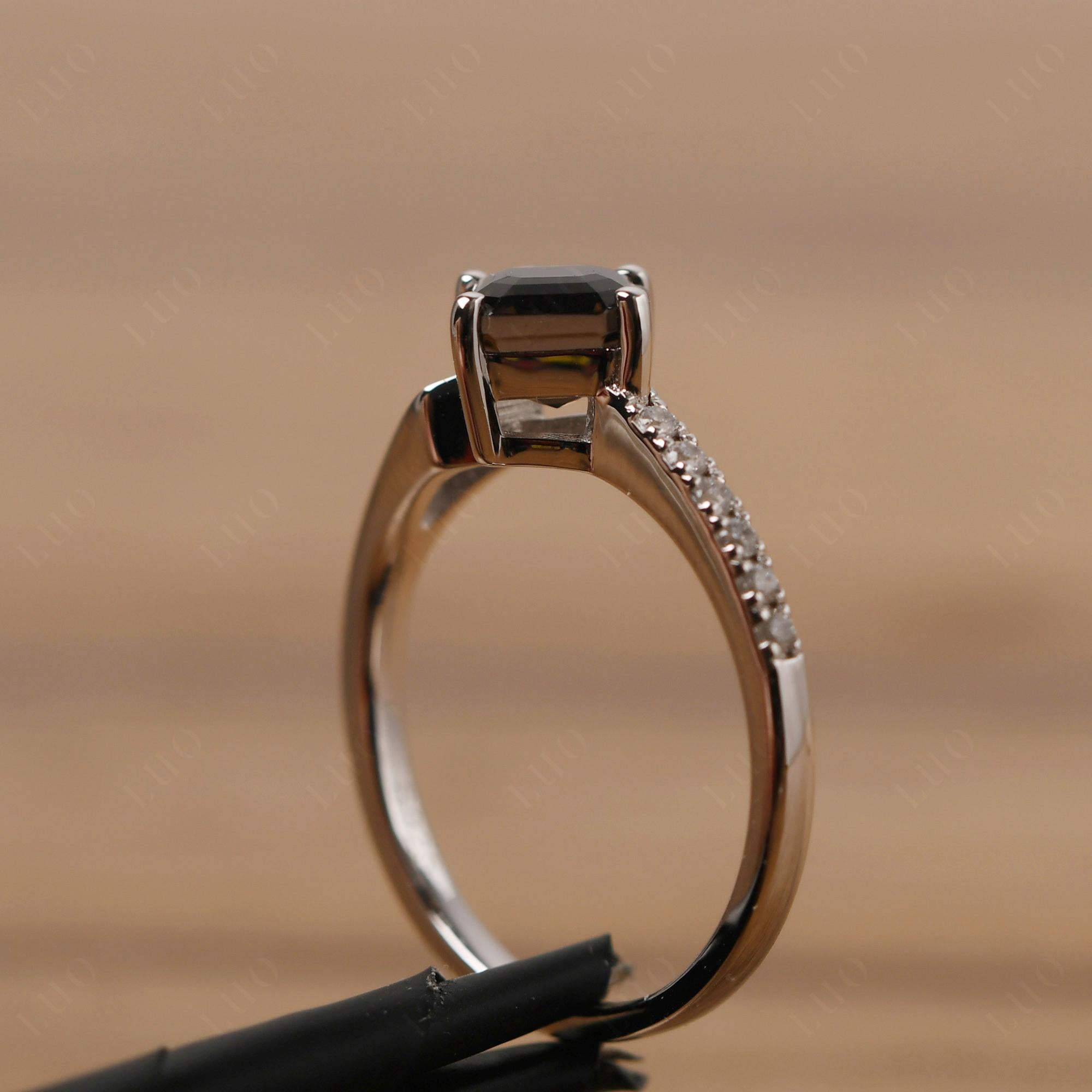 Smoky Quartz Ring Asscher Engagement Ring - LUO Jewelry