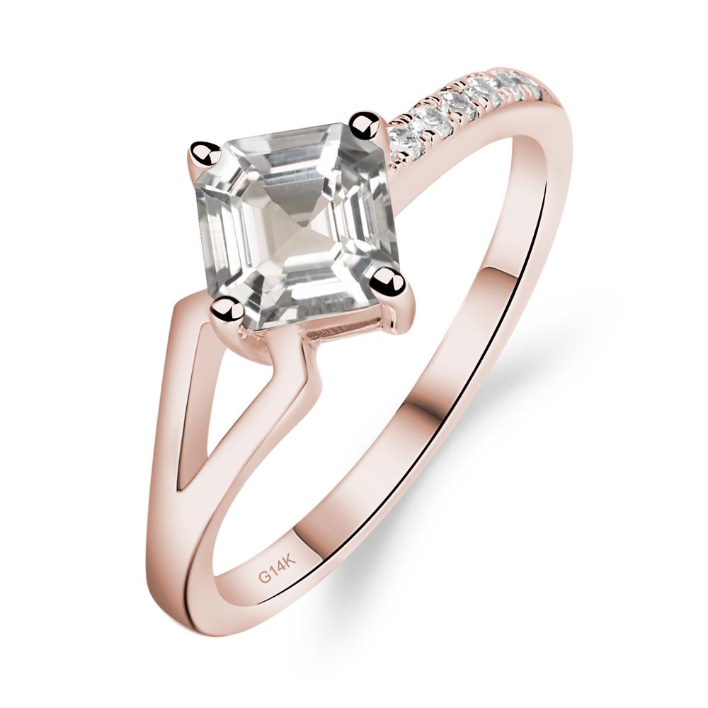 White Topaz Ring Asscher Engagement Ring - LUO Jewelry #metal_14k rose gold