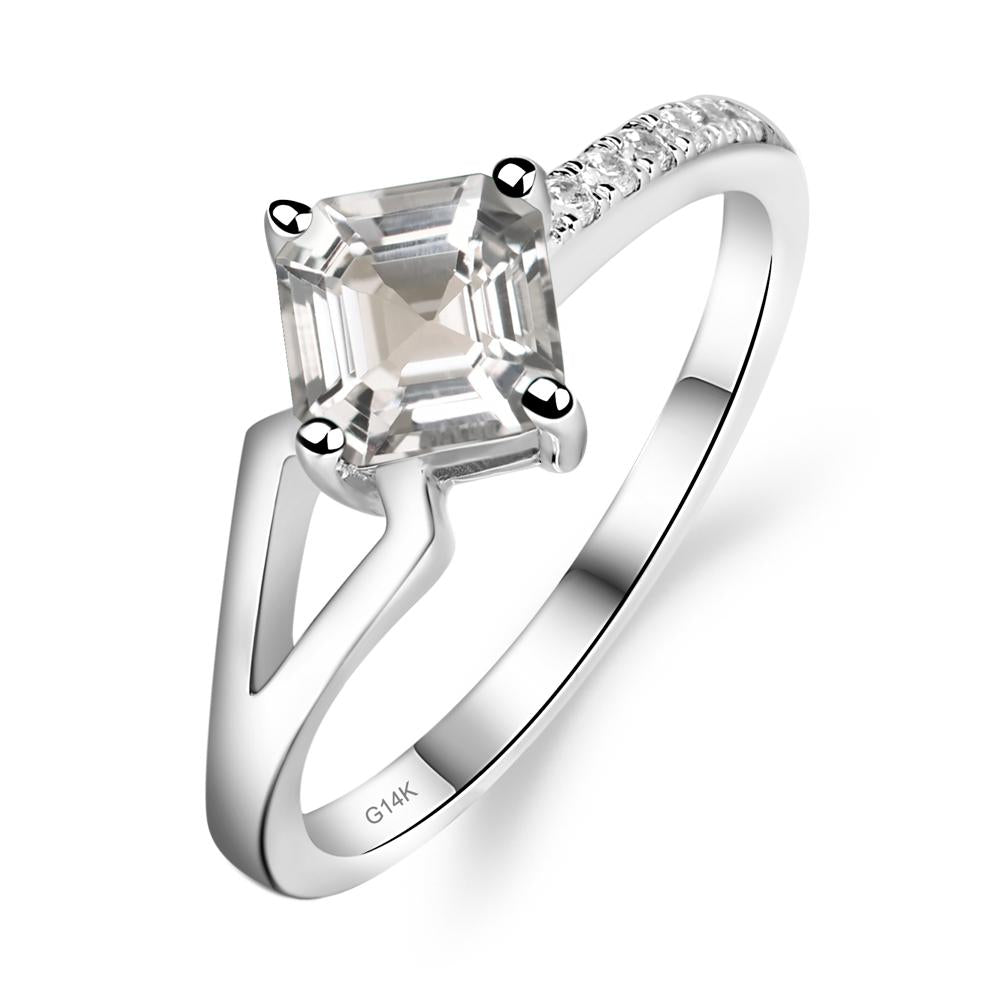White Topaz Ring Asscher Engagement Ring - LUO Jewelry #metal_14k white gold