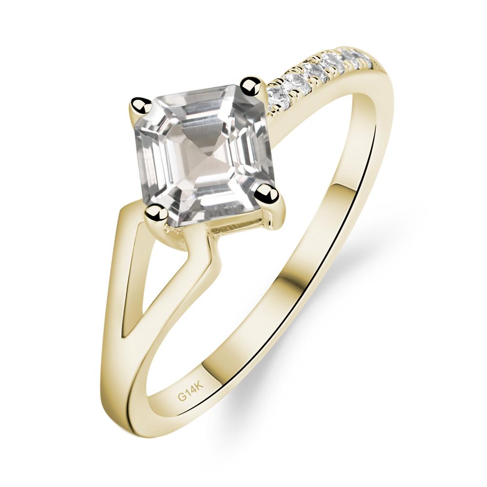 White Topaz Ring Asscher Engagement Ring - LUO Jewelry #metal_14k yellow gold