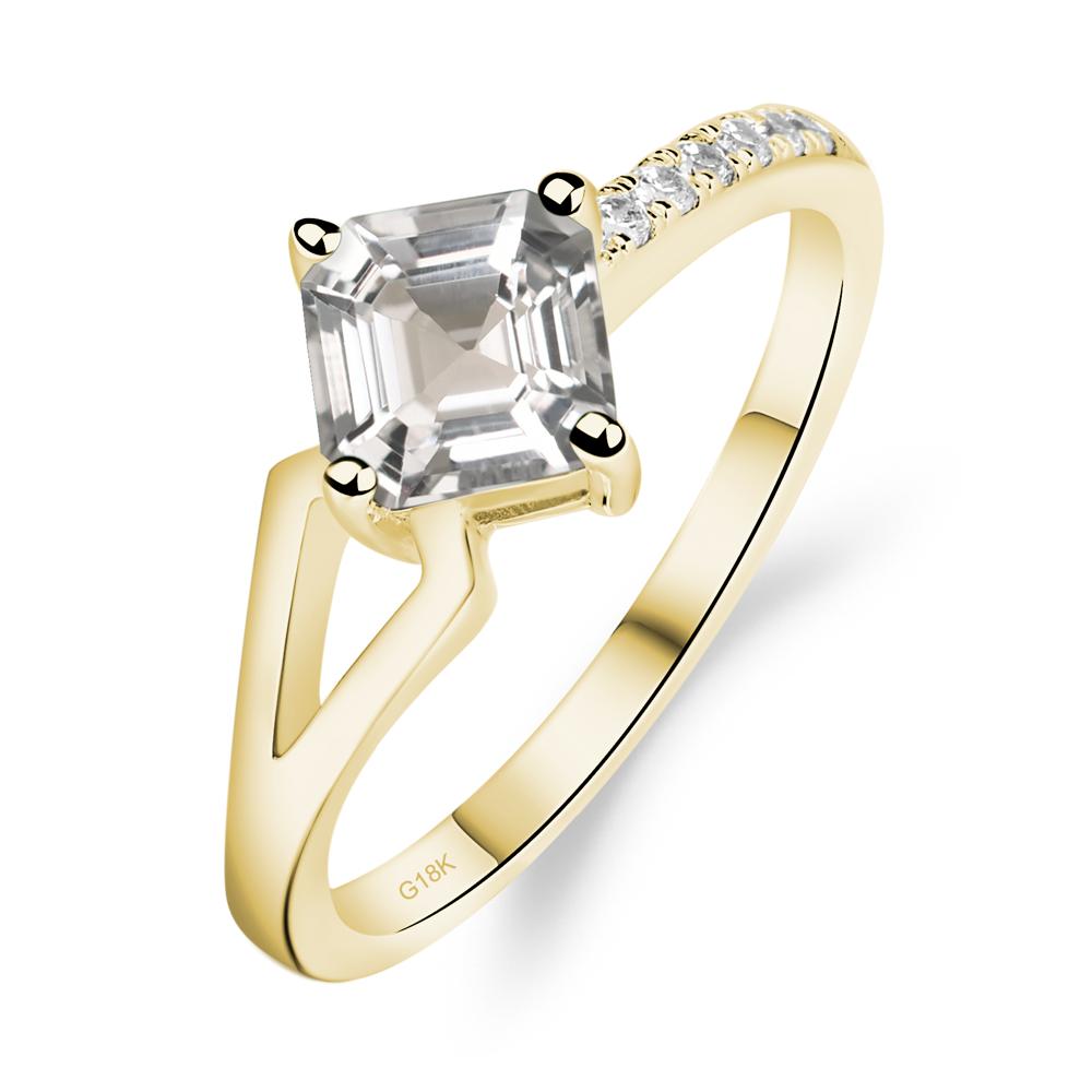 White Topaz Ring Asscher Engagement Ring - LUO Jewelry #metal_18k yellow gold