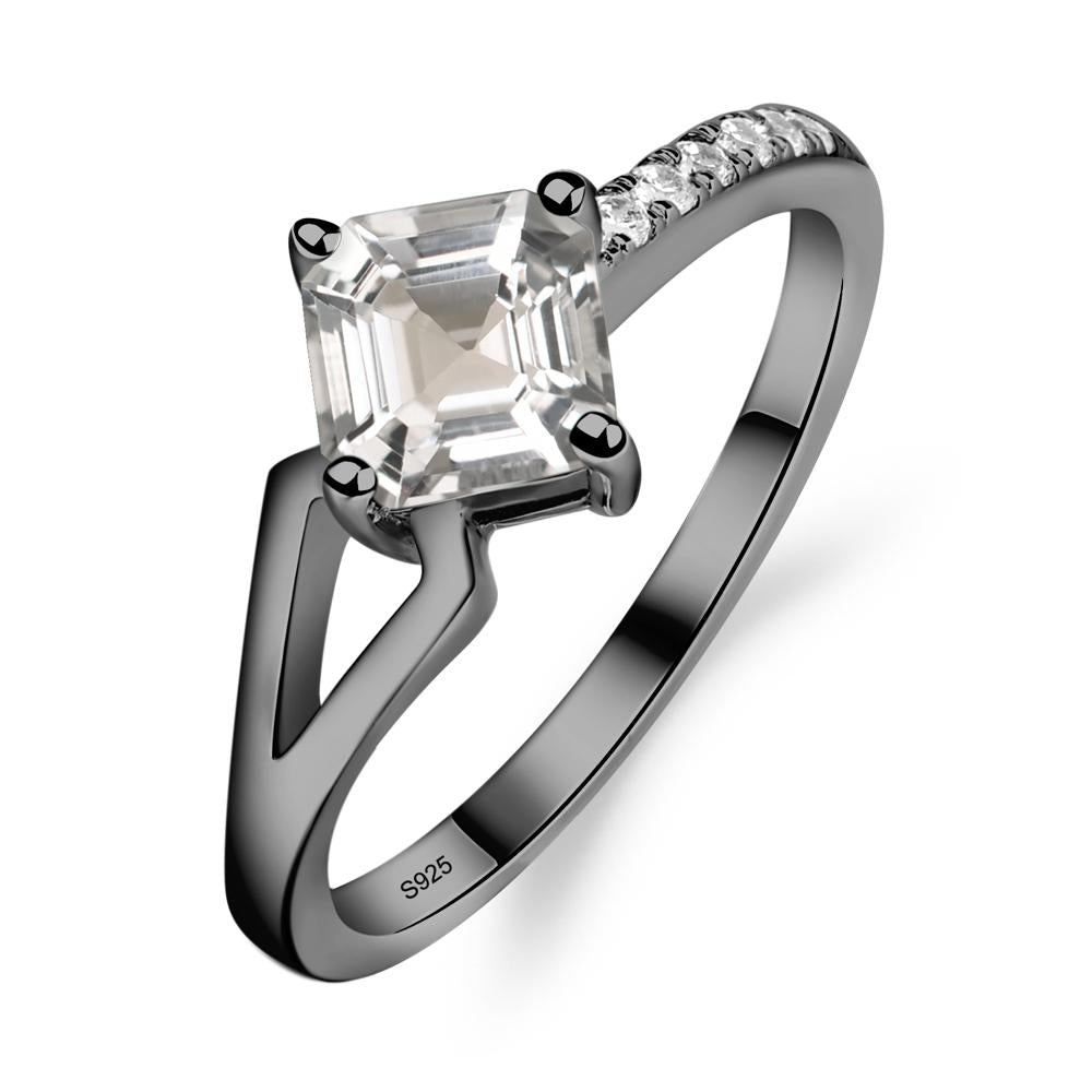 White Topaz Ring Asscher Engagement Ring - LUO Jewelry #metal_black finish sterling silver