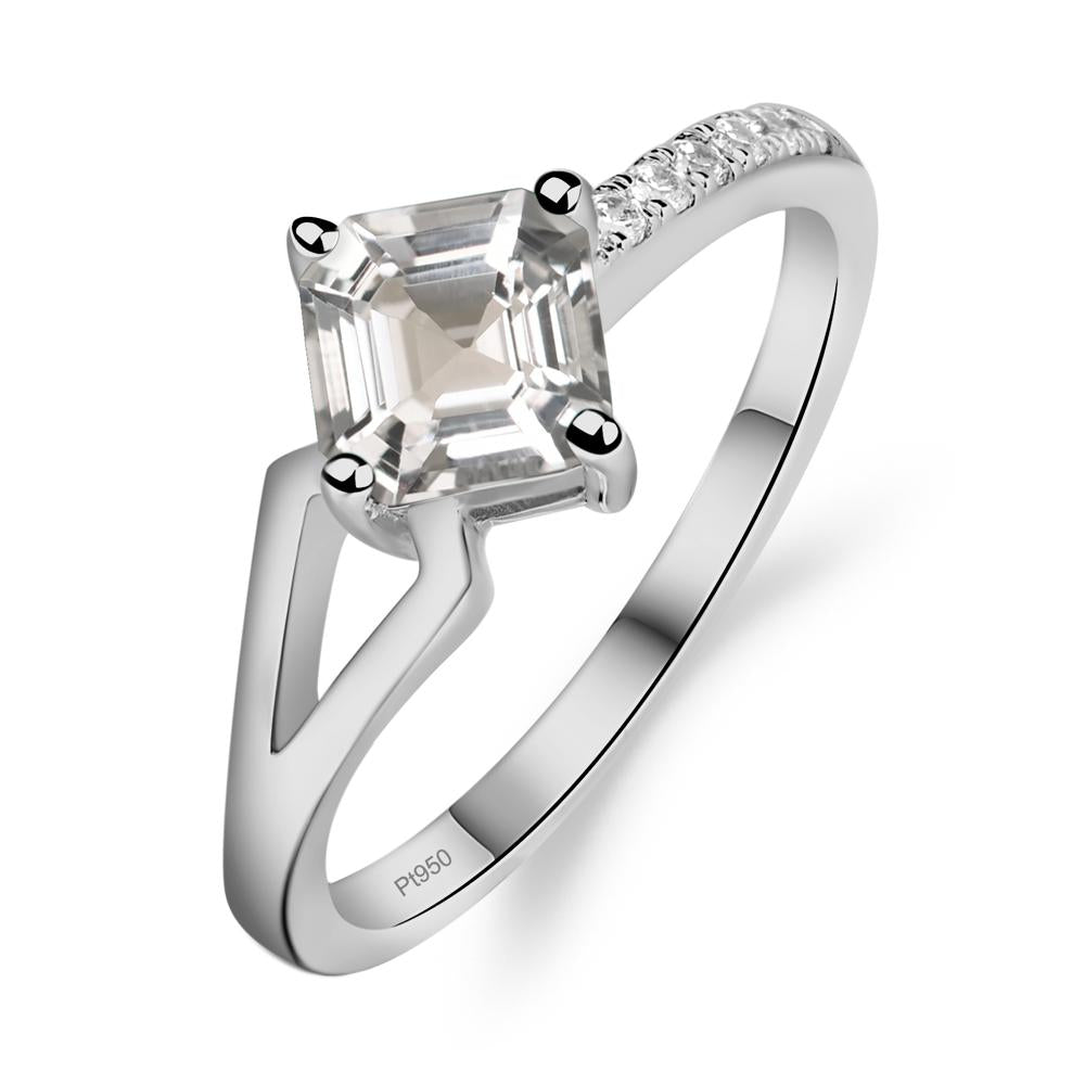 White Topaz Ring Asscher Engagement Ring - LUO Jewelry #metal_platinum