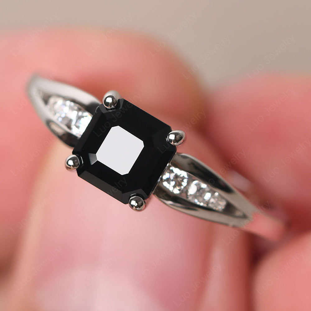 Black Spinel Gold Asscher Cut Engagement Ring - LUO Jewelry