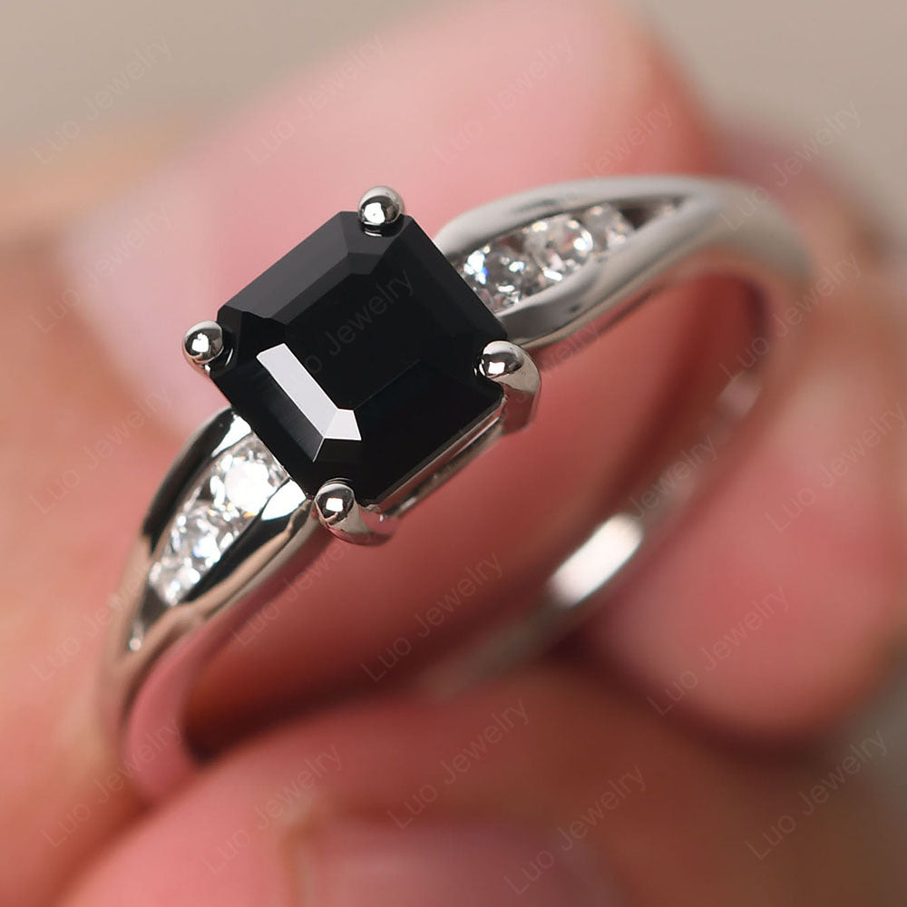 Black Spinel Gold Asscher Cut Engagement Ring - LUO Jewelry
