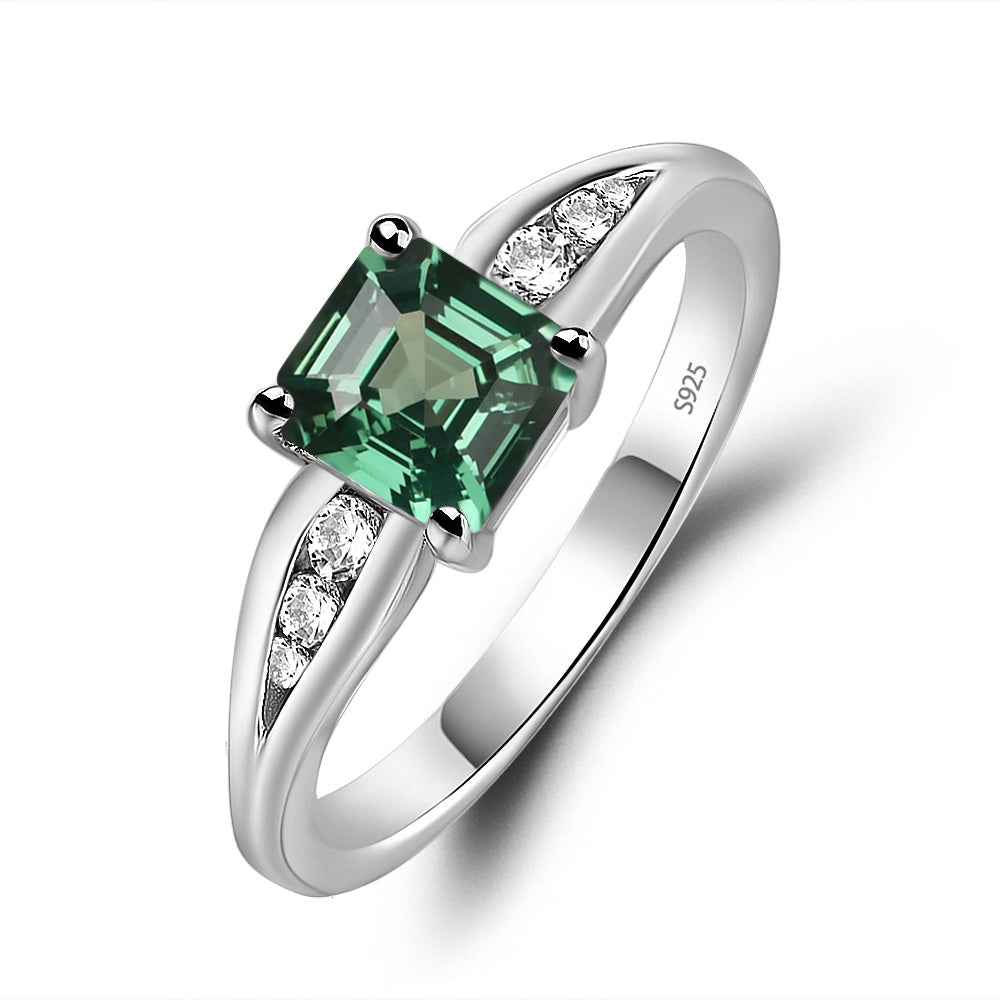 Green Sapphire Gold Asscher Cut Engagement Ring - LUO Jewelry