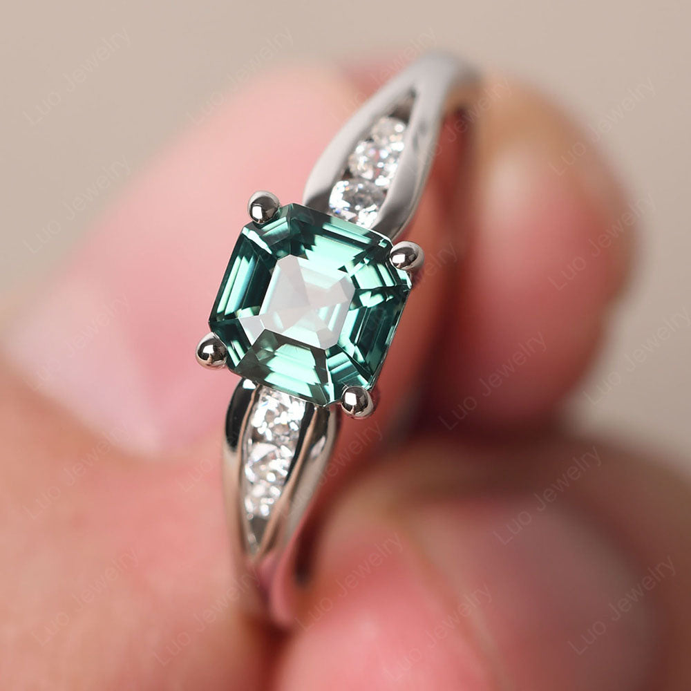 Green Sapphire Gold Asscher Cut Engagement Ring - LUO Jewelry