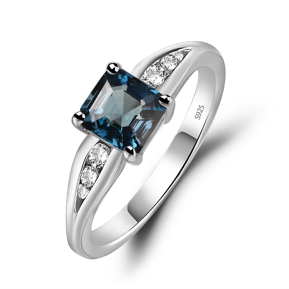 London Blue Topaz Gold Asscher Cut Engagement Ring - LUO Jewelry