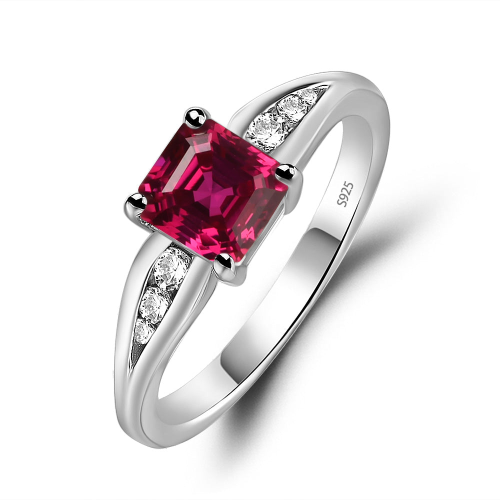 Ruby Gold Asscher Cut Engagement Ring - LUO Jewelry