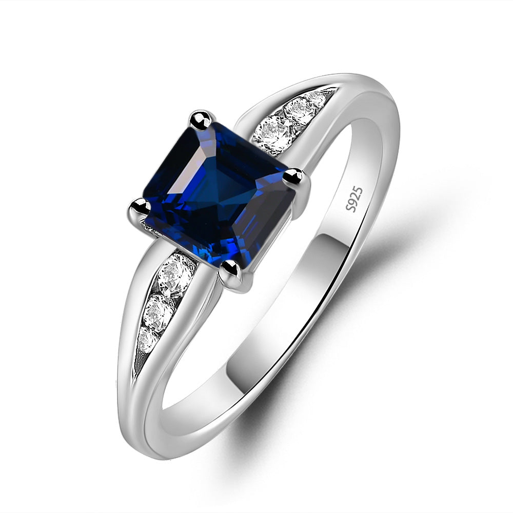 Lab Sapphire Gold Asscher Cut Engagement Ring - LUO Jewelry