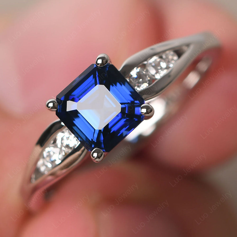 Lab Sapphire Gold Asscher Cut Engagement Ring - LUO Jewelry