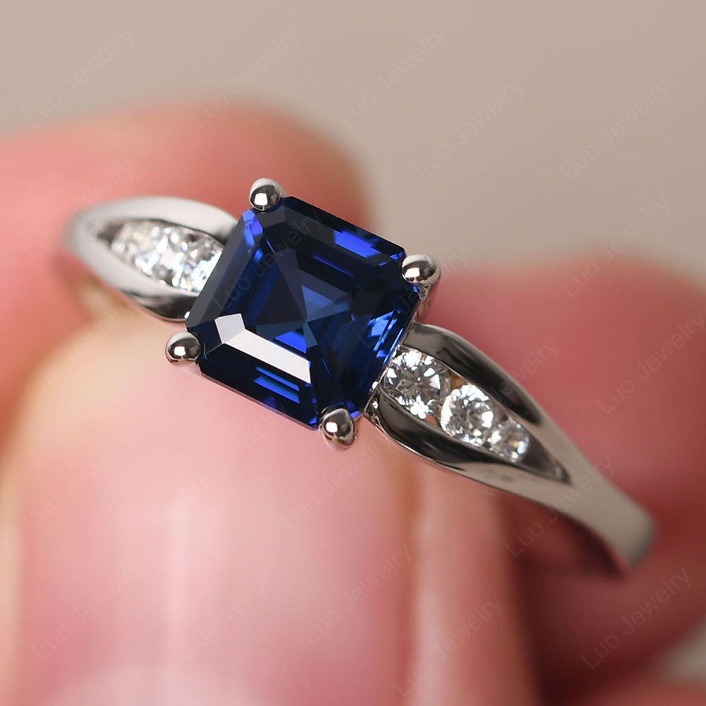 Lab Sapphire Gold Asscher Cut Engagement Ring - LUO Jewelry