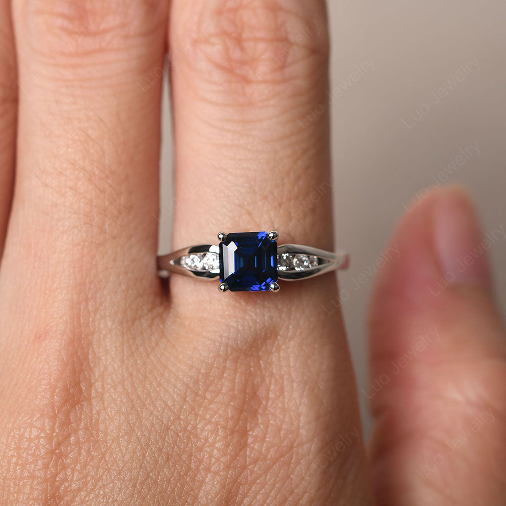 Lab Sapphire Gold Asscher Cut Engagement Ring - LUO Jewelry