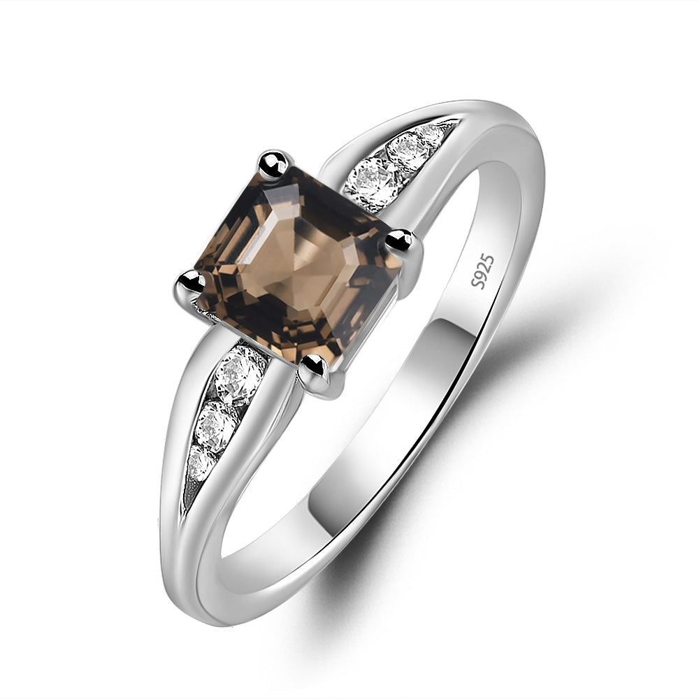 Smoky Quartz  Gold Asscher Cut Engagement Ring - LUO Jewelry