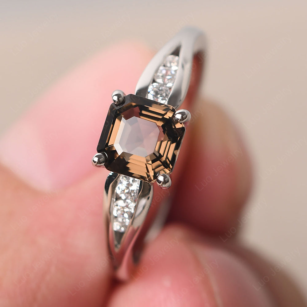 Smoky Quartz  Gold Asscher Cut Engagement Ring - LUO Jewelry