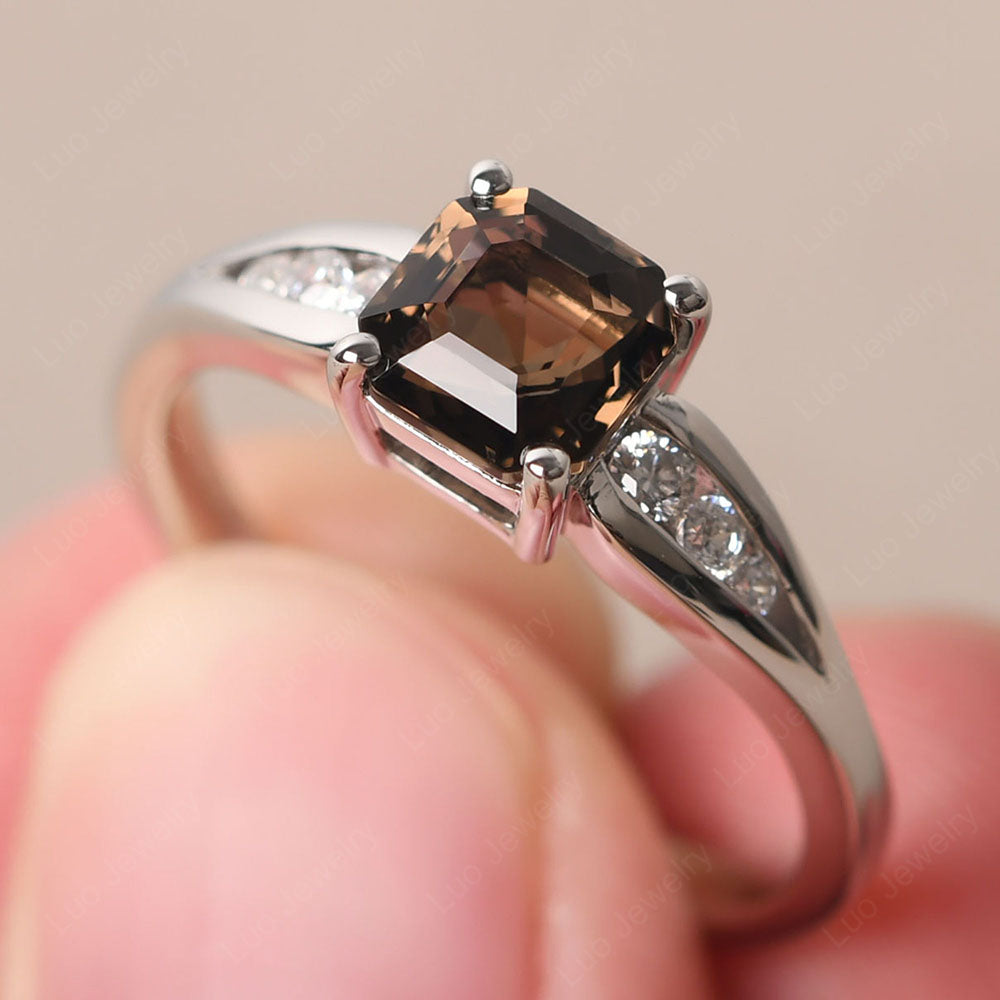 Smoky Quartz  Gold Asscher Cut Engagement Ring - LUO Jewelry