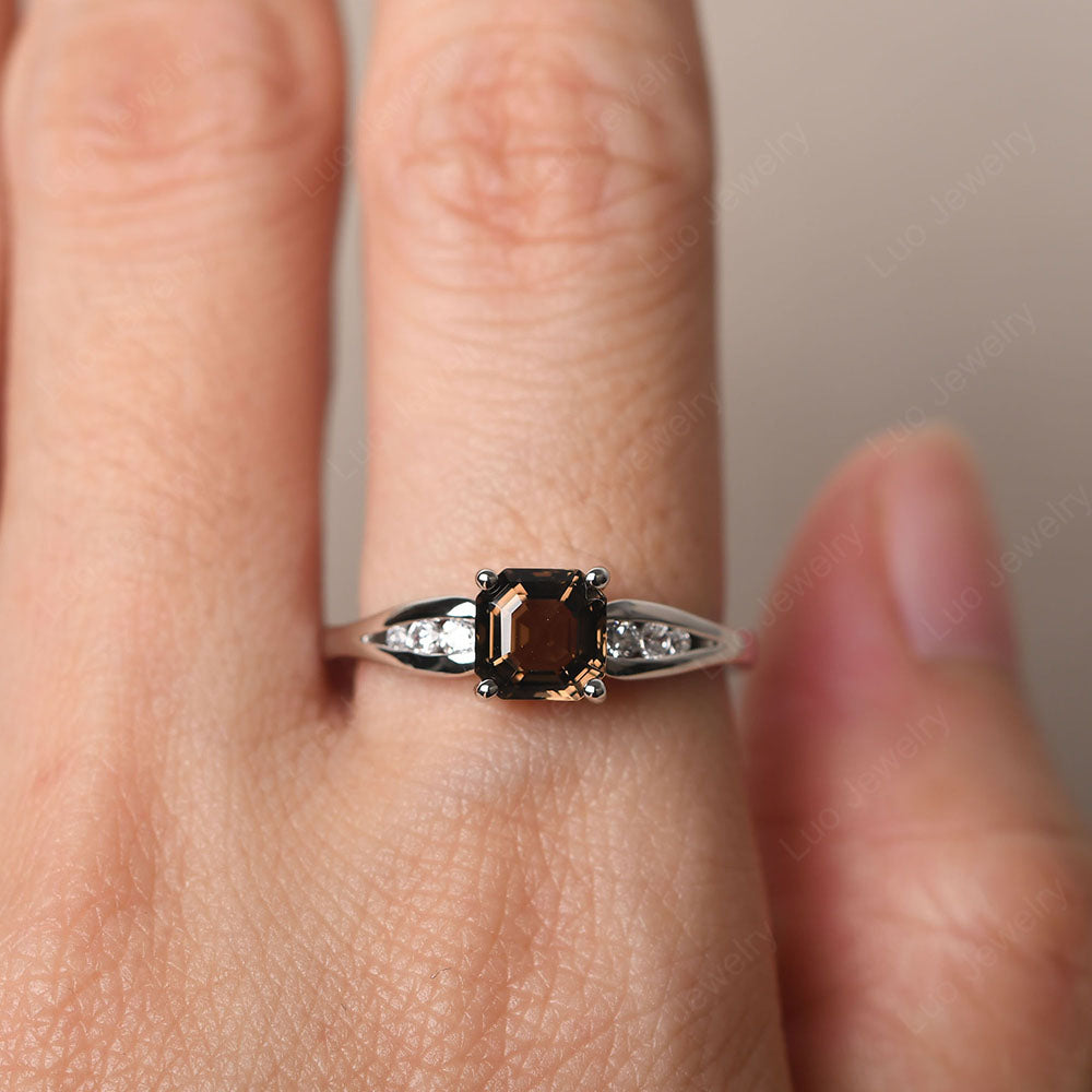 Smoky Quartz  Gold Asscher Cut Engagement Ring - LUO Jewelry